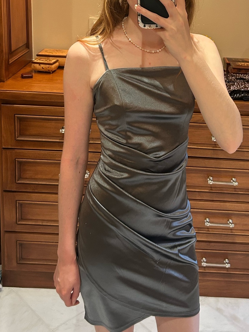 Emerald Sundae Silver Satin Mini Dress